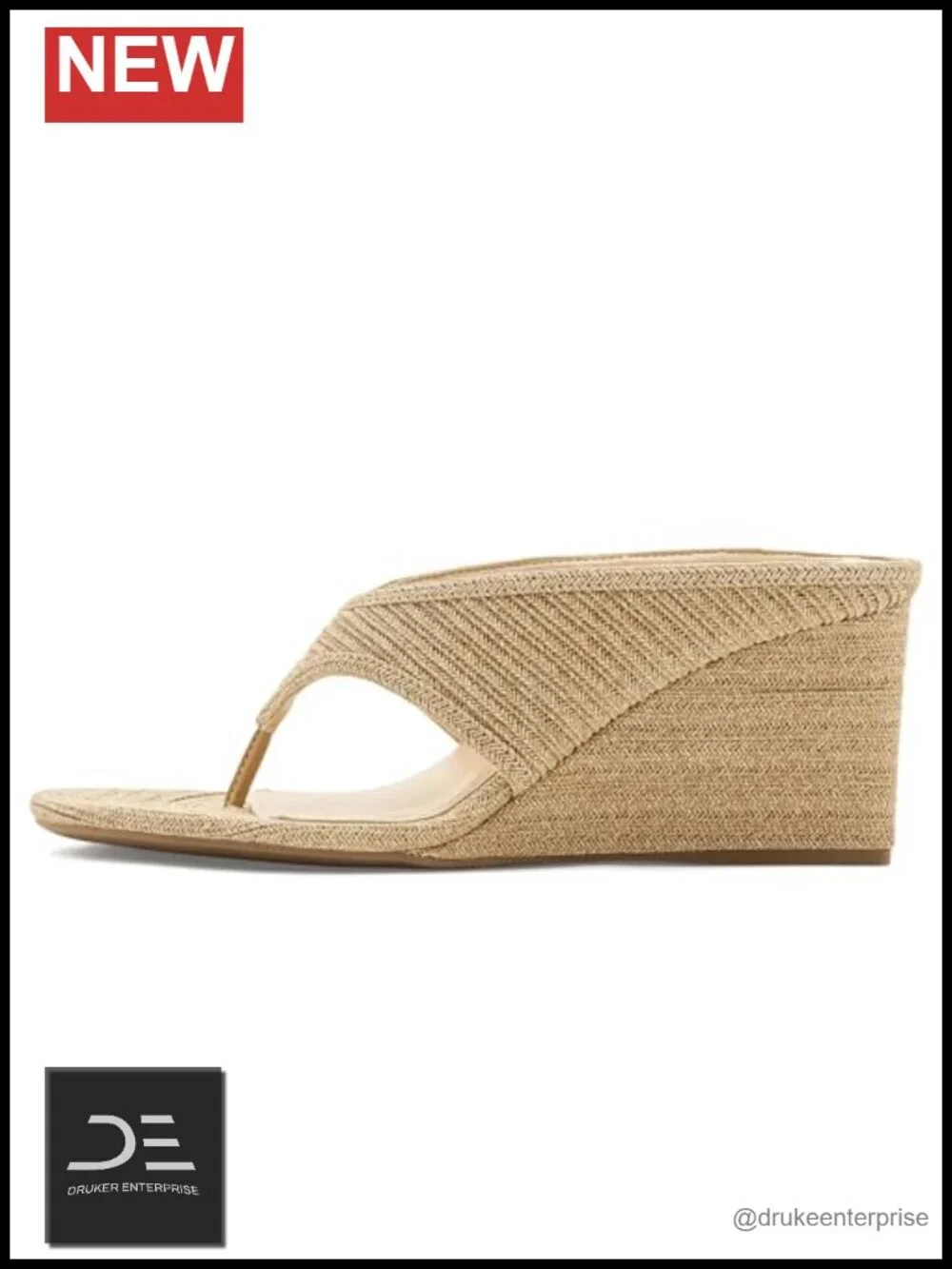 Open Toe Woven Faux Leather Thong Wedge Sandals for Women